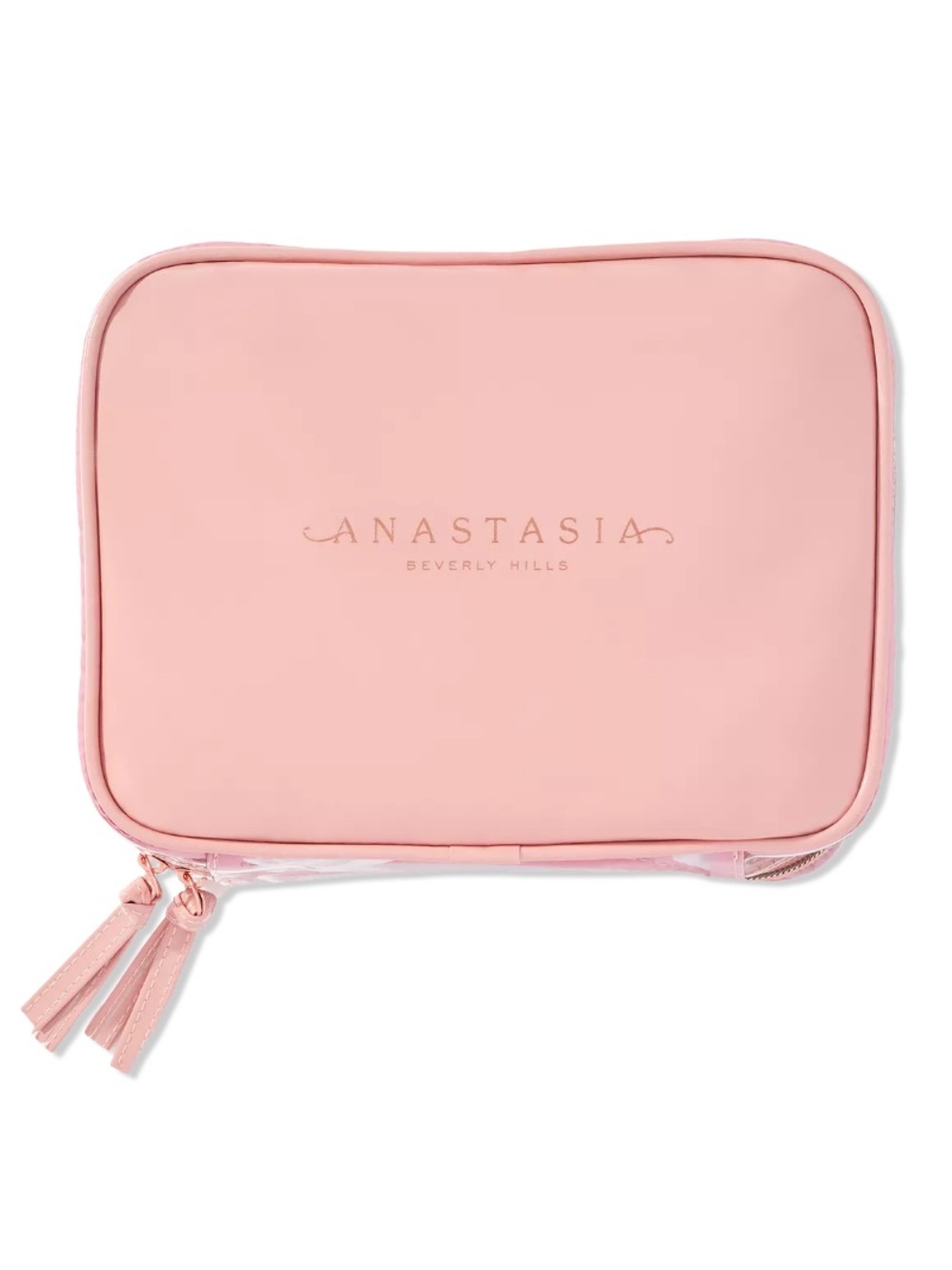 Anastasia Beverly Hills Pink & Clear Zipper Makeup Toiletries Travel Case